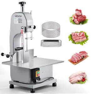 VEVOR Commercial Electric Meat Bandsaw, 1100W Bone Sawing Machine with 12.4x 18.1 Workbench, 0-4.3 Cutting Thickness, 7 Extra Replacement Blades, for Cutting Bone, Frozen Meat, Pork, Beef Ribs