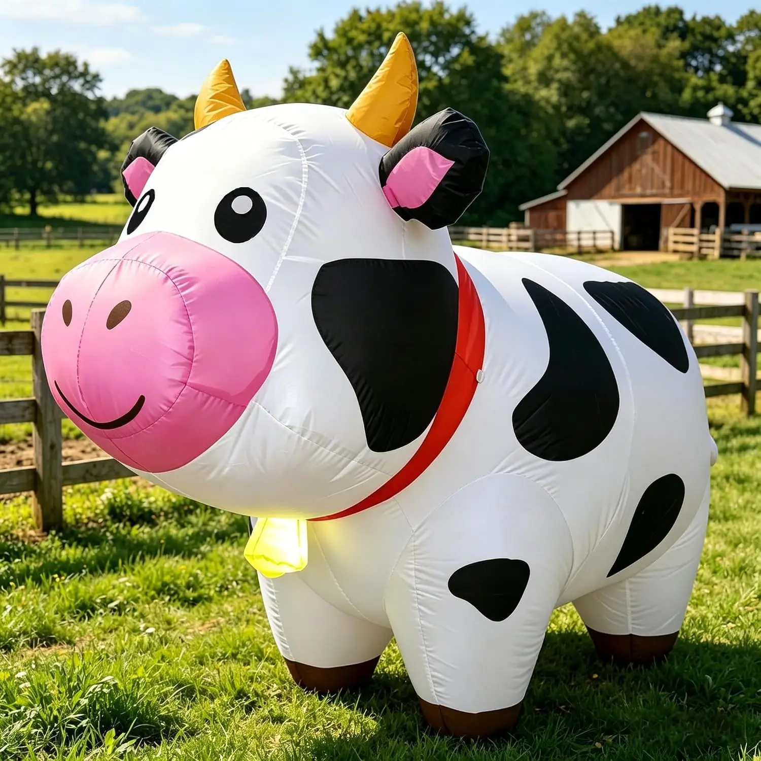 6FT Inflatable Cow Outdoor Blow Up Yard Decoration with LED Lights, Cute Spotted Milk Cow Inflatable for Holiday Garden Lawn Farm-Themed Party Décor