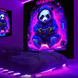E-Sports Room Cartoon Panda Game Controller Tapestry, Living Room, Bedroom, Office, Home Decor/Room Decor/Party Decoration Wall Hanging Design
