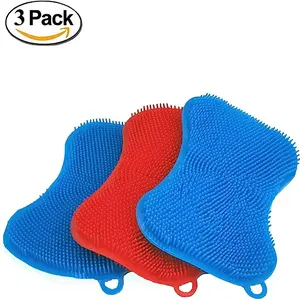 Alnoor USA Double Sided Silicone Sponge Scrubber | Kitchen Sponge | Silicone Dish Sponge | Cleans Pans Pots Dishes Fruits Vegetables Cleaning Plastic Household Thick