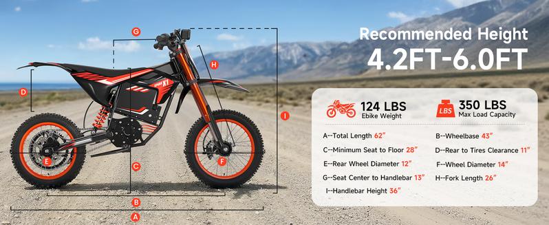 Qronge Youth & Adult Electric Bike 4500W Peak Power Mid-Mount Motor  Electric-Bike with 60V 28.8Ah Battery, 50MPH,  Battery 50 MPH Speed 14''/12'' Wheels 60 Miles   Bike with Long Range Dirt Mtb Ebikes
