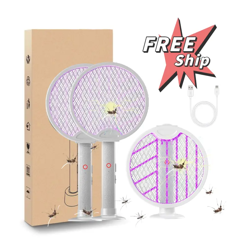 Yudodo Foldable Electric Fly Swatter Racket Handheld Bug Zapper, Portable & Durable Insect Killer Mosquito Zapper, 2 in 1 Multifunction Smart Bug Zapp
