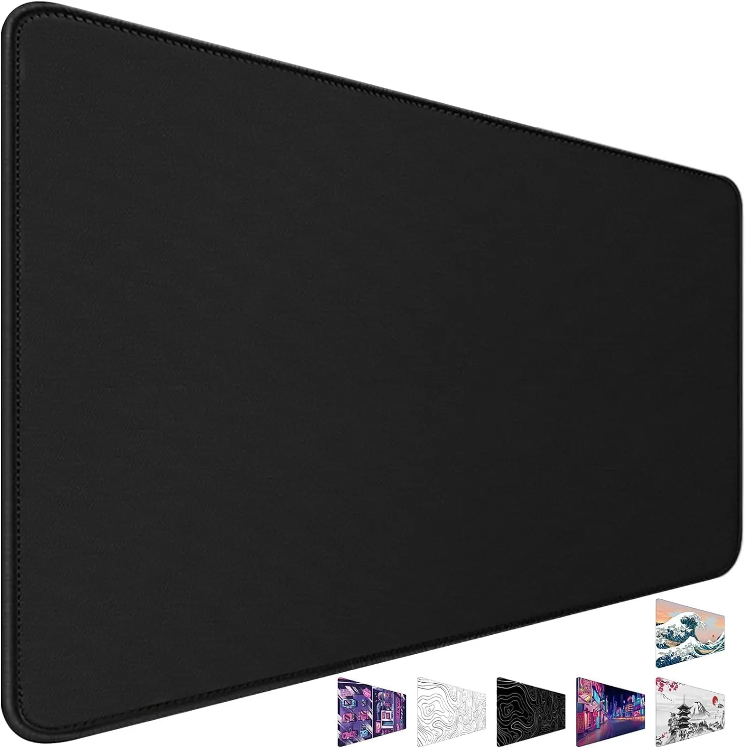31.5" x 15.7" Waterproof Fabric Desk Pad, Rubber Anti-Slip Base, Stitched Edges No Curling, Fits Laptop Keyboard and Mouse, Smooth Office Mat Large Mouse Pad for Work Game, Black
