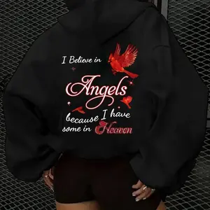 Women'S Casual Hoodie with Inspirational Angel Print - "Believe in Angels, Because I Have Some in Heaven" Design, Loose Fit, Long Sleeve, Solid Color, Perfect for Spring, Summer, and Fall, Casual Wear Hoodie | Relaxed Fit Hoodie | Durable Casualwear