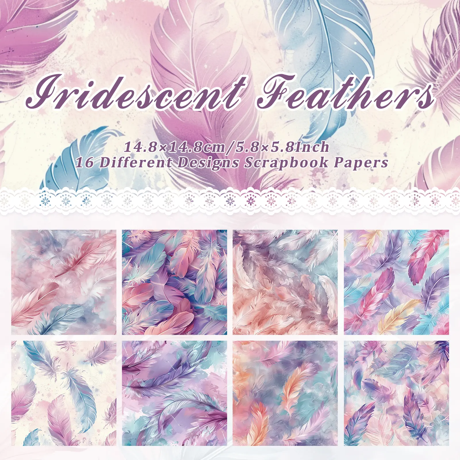 16 Sheets Dreamy Feather Scrapbook Paper – Soft Pastel Background Paper for Journals, Junk Journal,Scrapbooking, Cards & Crafts,TikTokShopJumpstartSale Crafting Kit