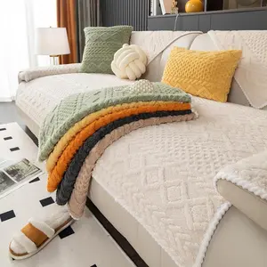 [Free Ship] Solid Color Sofa Cover Non-Slip Elastic Couch Protector, Machine Wash Thickened Slipcover, Minimalist Design, Renter-Friendly Sofa Slipcover for Home & Living Room