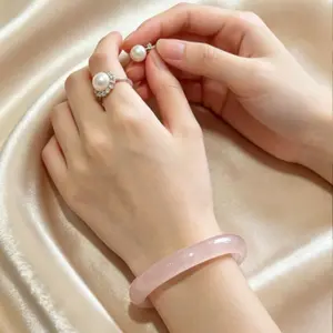 Pink Jade Bracelet for Women | Sweet Summer Bangle Jewelry | Elegant Beach & Holiday Accessory Gift