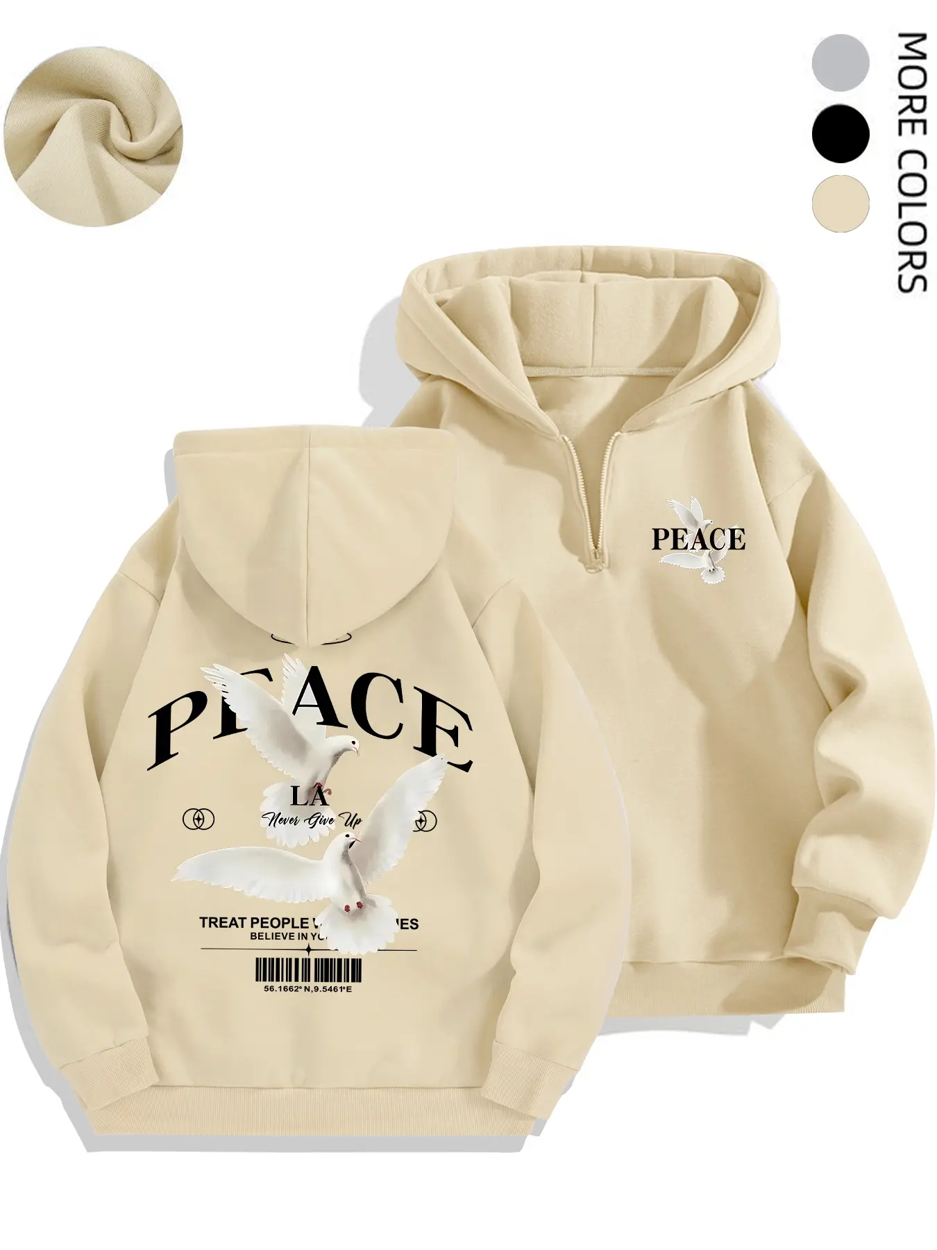 Men's Classic Letter Pigeon Print Hoodie, Half-Zip Fleece Pullover, Casual Fall & Winter Fashion, Plaid Pattern, Comfortable Fit