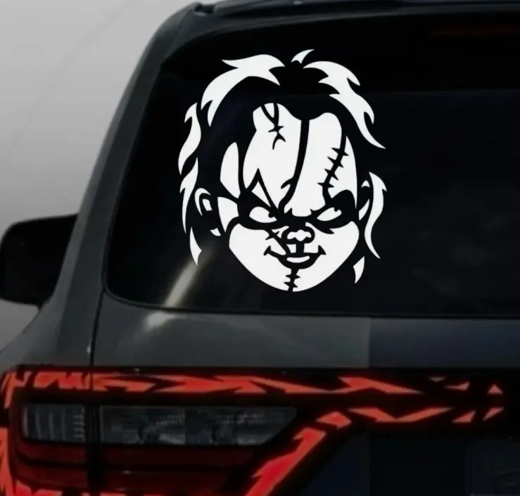 Chuckly Silhouette Mask decal, Decal Vinyl Window Decal for Vehicle Windows Boats RVs Office Desks Laptops Easy to Install, self adhesive, several colors and sizes. Stylish Car Merch Truck Accessories
