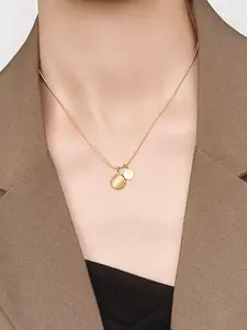 Golden Necklace with Opal Round Pendant, Casual Style, All Seasons, Metal Chain, Choking Hazard Warning, Plain Pattern