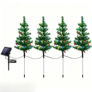 Solar Christmas Tree 4 Pack, Multicolor C6 LED Lights Solar Powered Prelit Small Christmas Trees for Outdoor Decor, Holiday Pathway Garden Yard Christmas Decorations