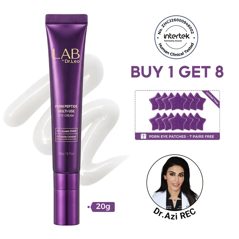 Dr.Leo Dual PDRN + Rose Under-Eye Cream - 10% Daily Anti-Age Treatment, Smooth Formula for Wrinkles, Puffiness, Dark Circle Brightening, Firming, Plumping - For Sensitive, Acne-Prone Skin - Free 7 Pairs Under-Eye Patches (Before Events, Travel Essentials)