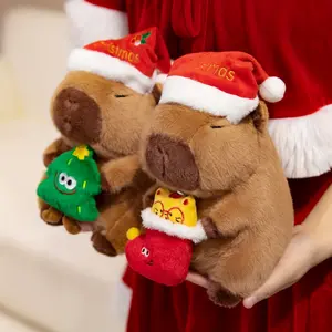 Christmas Themed Capybara Plush Soft Stuffed Animal with Santa Hat - Anime Style Snowman Gingerbread Design Brown Festive Party Gift