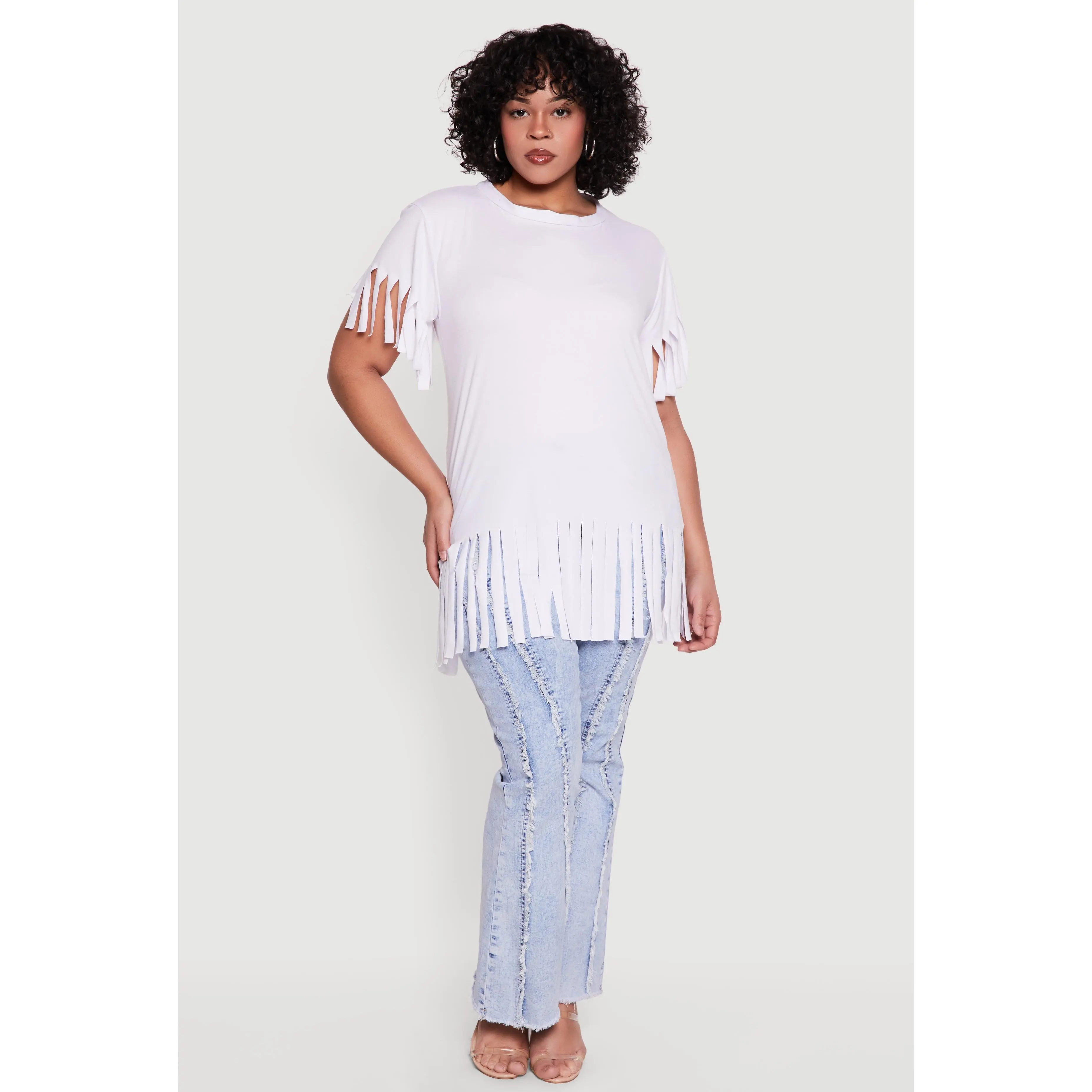 Plus Size Short Sleeve Fringe Hem Tee