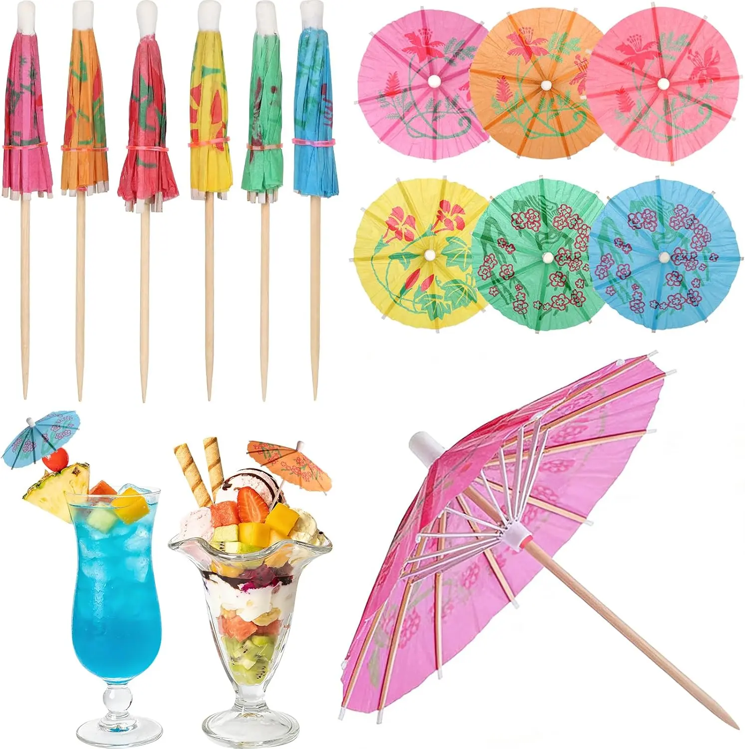 Cocktail Umbrellas for Drinks Garnish, 4" Mini Paper Drink Umbrellas Cocktail Picks, Tiny Umbrella Toothpicks Fruit Sticks, Summer Tropical Hawaiian Luau Tiki Party Decorations Bar Accessories 54 PCS
