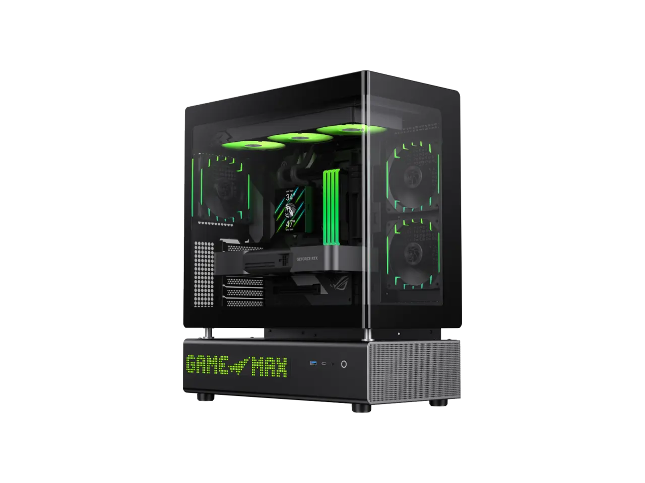 GAMEMAX GAMEMAX N90 Modular Dual-Chamber PC Case N90 BG Black 270° Panoramic Curved Glass Panel ATX Mid Tower case