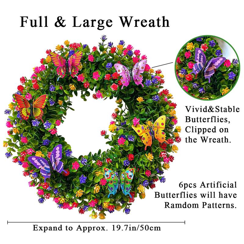 ZMOCEN Artificial Spring/Summer Wreath With Butterfly Decorations, Suitable For All Seasons Including Home Décor, Front Door Decoration, Outdoor Patio, Wedding Party Setup, And Valentine's Day Gift. Reusable And Durable.