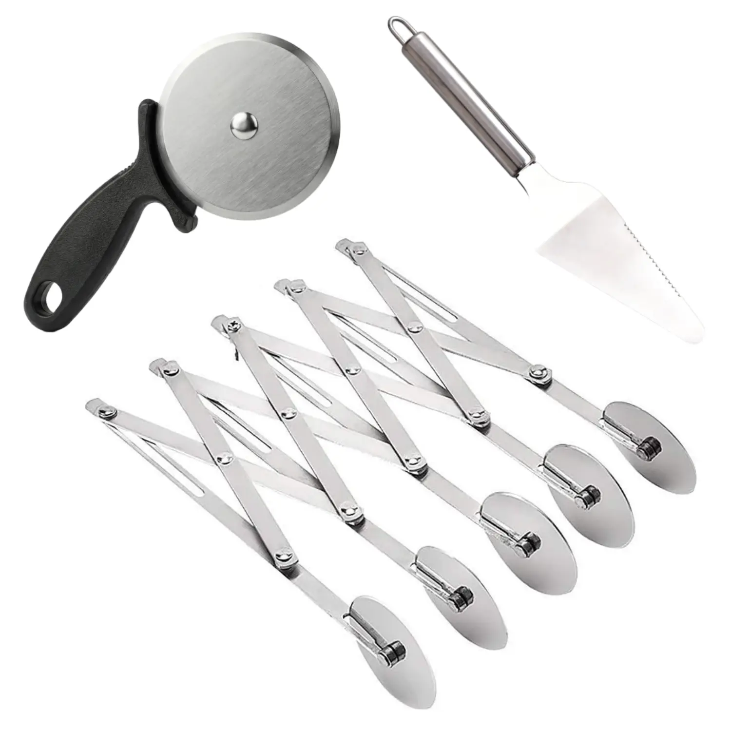 3 Pieces 5 Wheel Pastry Cutter Pizza Cutter Stainless Steel Knife Multi-round Slicer Wheels, Expandable Roller Dough Divider Tools, Baking Pies Cookies Waffles Lattice Cutting Sheets Gears