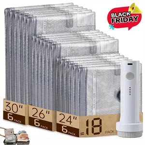 【BlackFridy】18 Pack Vacuum Storage Bags with USB Rechargeable Air Pump, 140L/Min Powerful Air Removal, Waterproof & Reusable Space Saver for Clothes & Packing Travel, Perfect for Carry-On Suitcases