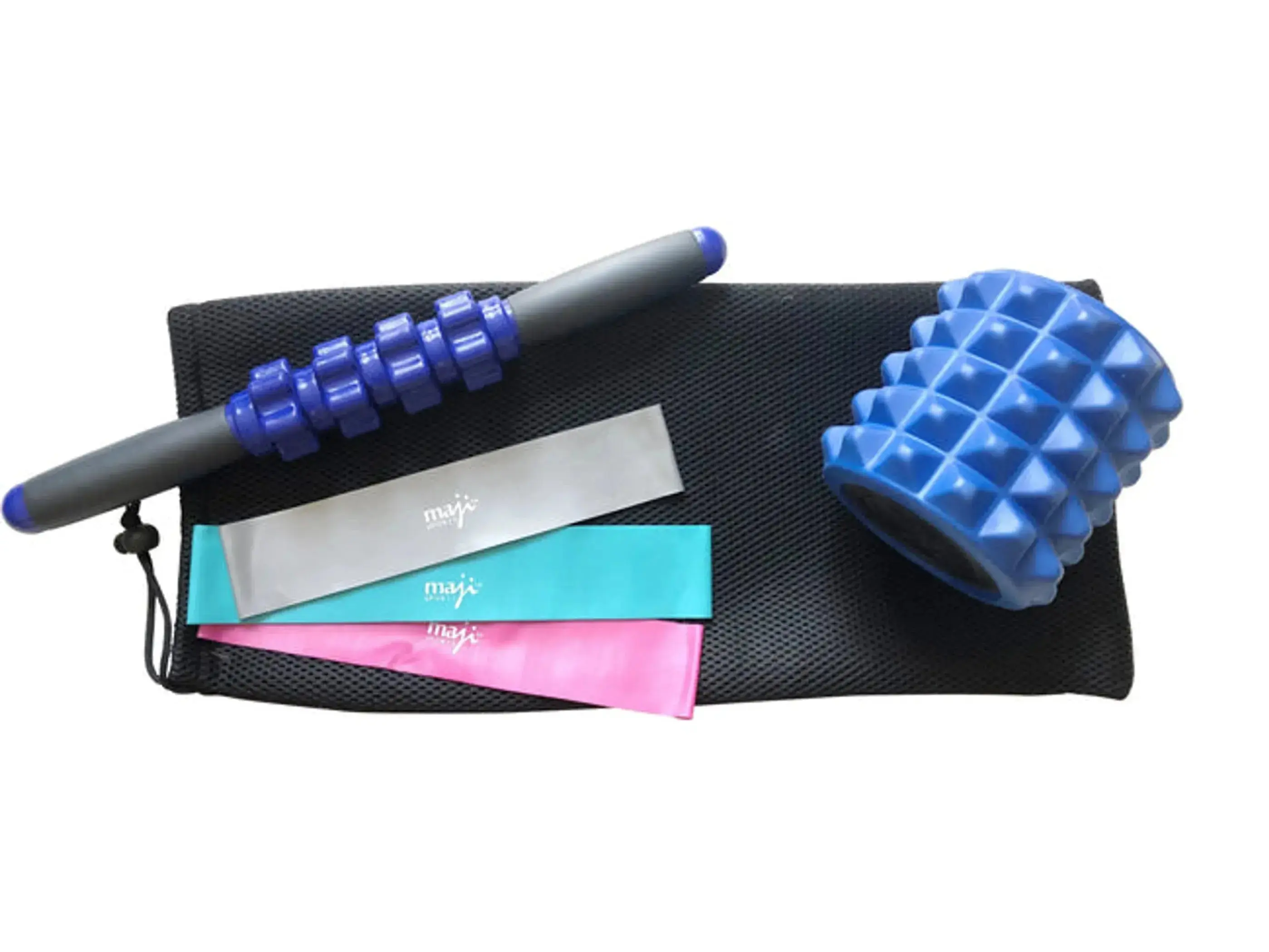 5-Piece Eco-EVA Foam Muscle Recovery Bundle - Dimpled Surface Mini Roller, Deep Tissue Roller Stick, 3 TPR Resistance Bands, 100% Raw Material, SGS Passed - EVA Foam Gear for Resistance Training, Gyms, Accelerates Muscle Recovery, Minimizes Joint Pressure