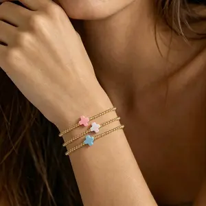 14k Gold Plated Beaded Bracelets Stack for Women Cross Pearl Beaded Bracelets Stackable Stretch Non Tarnish Jewelry Birthday Gifts for Women