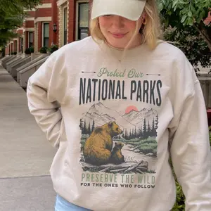 90s National Parks Unisex Sweatshirt Granola Girl Respect The Local Wildlife Pullover Hiking Camping Clothes Wanderlust Sweater