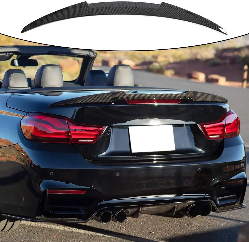 Carbon Fiber Pattern Highkick Duckbill Trunk Spoiler, ABS Crashproof Auto Replacement Part Compatible with 2014-2018 BMW F33 4 Series & F83 M4 Convertible Cars, Creates Unique Sporty Line, Perfect Decoration, Create Unique Sporty Line, Easy Installation