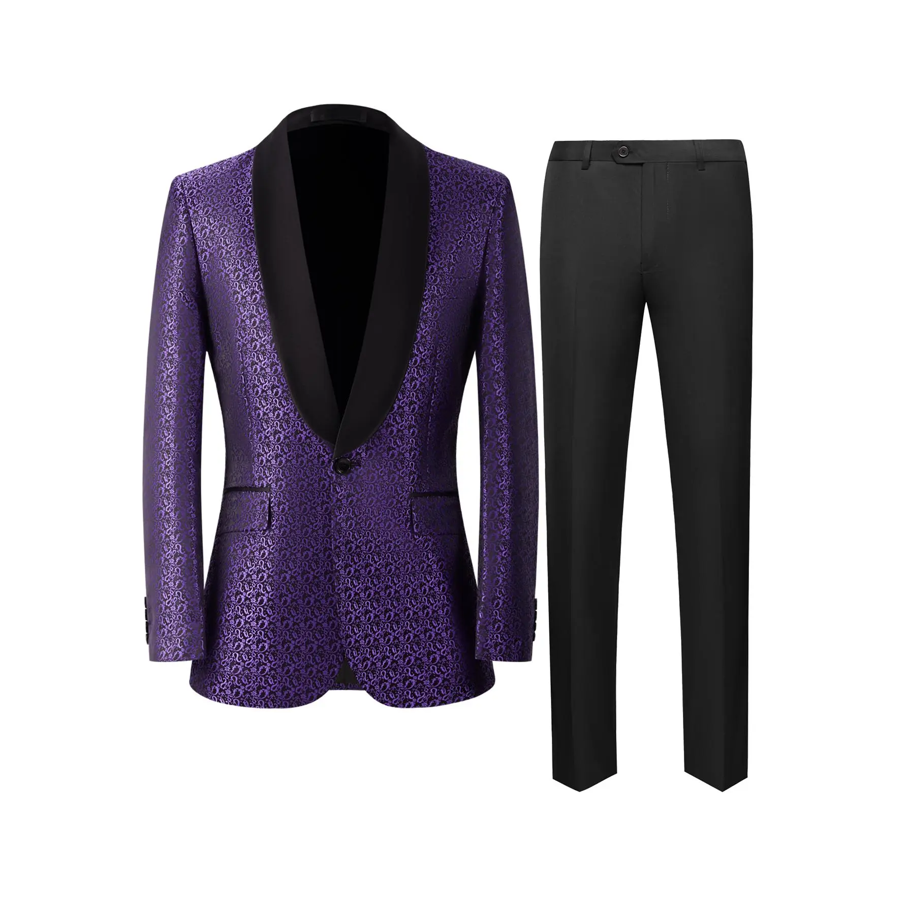 Men's Suit Paisley Jacquard Tuxedo Set | 2-Piece Shawl Lapel Jacket with Lined Blazer & Dress Pants for Wedding, Prom, Dinner, Formal Events