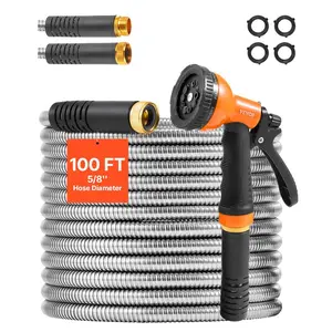 VEVOR Metal Garden Hose 25 ft, Rust Proof Stainless Steel Water Hose, Heavy Duty Backyard Hose with 10 Function Nozzle, No - Kink Flexible Water Pipe, Lightweight Metal Hose for Yard, OutdoorVEVOR Super Brand Day