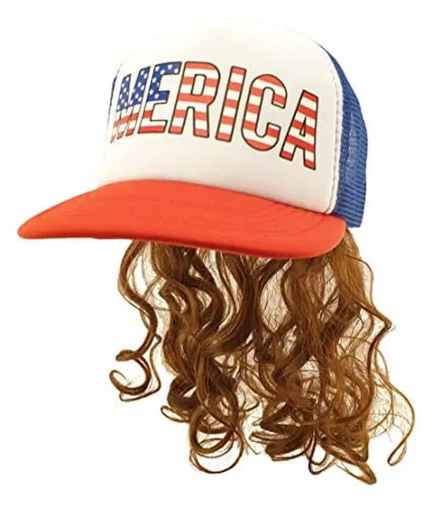HandinHandCreations USA Mullet Hat Brown Wig Merica Redneck 4th of July All American Costume One Size Fits All - Cotton Hat, Party Hat, Mens Hats