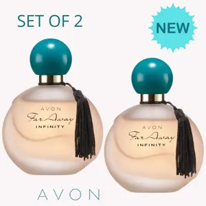 Avon Far Away Infinity Eau de Parfum 1.7 fl. oz. Set of 2 - New Fragrance with Teal Bottle Caps and Black Tassels