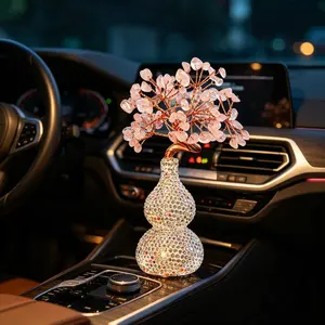 Crystal Wish Tree Car Ornament, Rhinestone Gourd Dashboard Decor, Elegant Luxury Style, Non-Slip Car Interior Accessory