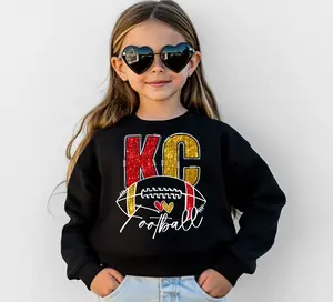 Youth KC Football Faux Glitter Sweatshirt/Hoodie Cotton Fabric