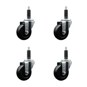 Service Caster SCC-EX20S3514-SRS-1-4 Soft Rubber Swivel Expanding Stem Caster - 3.5 in. Black Furniture Moving Wheel, 1 in. Stem, Set of 4