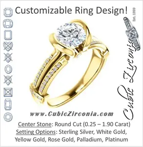 Cubic Zirconia Engagement Ring- The Kinsley (Customizable Round Cut with Split Pavé Band & Peekaboo Accents)