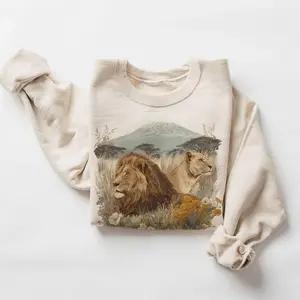 Vintage African Lions Wildflowers Summer Safari Sweatshirt - 90s Cute Lion Lioness Mount Kilimanjaro Outfit - Boho Unisex Crewneck Sweatshirt
