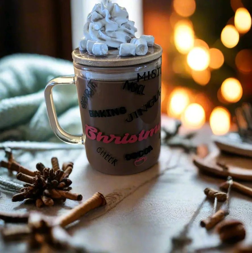 Snow Globe Glass Mug with Hot Cocoa Illusion, Whip Cream and Marshmallows - Cup Drink - Drinkware, Tumbler