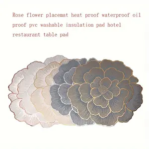 6pcs Elegant Rose Golden and White Floral Placemats and Coasters - Perfect for Easter, Mother'S Day, and Holiday Gatherings - Creative Table Decor for Home and Parties, Holiday Table Setting | Elegant Tableware | Durable Tablewar Cover Round Pink Plastic