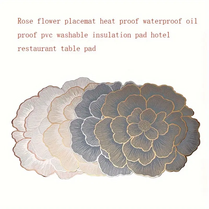 6pcs Rose Gold & Blush Pink Plastic Placemats and Coasters - Round, Floral, Golden, Grey, Durable Home Table Decor for Easter, Holiday Gatherings - Elegant Home Supplies Tableware, Pvc