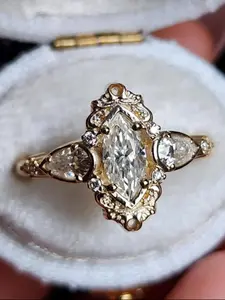 Vintage Artificial Zircon Decorated Ring, Marquise Ring, Unique Rings, Fashion Accessories for Women, Trendy All-match & Exquisite Jewelry for Birthday Gift