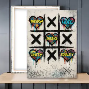 1pc Wooden Framed, Artistic, Banksy Street Art Canvas Poster, Freedom, Hope, Justice, Unity, Equality Graffiti Hearts Wall Art Print Painting, Wall Picture, Ideal For Bedroom, Living Room, Home Decor, Perfect Gift Idea