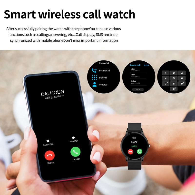 Smart Watch with Bluetooth-compatible Calling, Multi-Sport Modes, Message Alerts, Custom Wallpaper, Compatible with iPhone & Android, Wireless Smartwatch