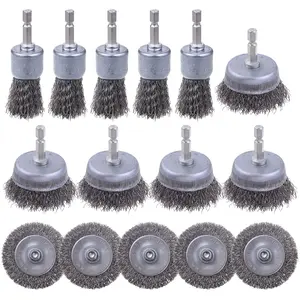 15 Pack Steel Wire Wheel Brush Set with 1/4-Inch Hex Shank for Rust Removal,Corrosion and Scrub Surfaces,Christmas Party Gifts,Hand Tools Kits ﻿ ﻿ ﻿