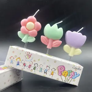 3-Pack Creative Tulip Flower Birthday Candles, Colorful Spring Egg Small Flowers Cake Decorations, Party Favors for Kids Birthdays