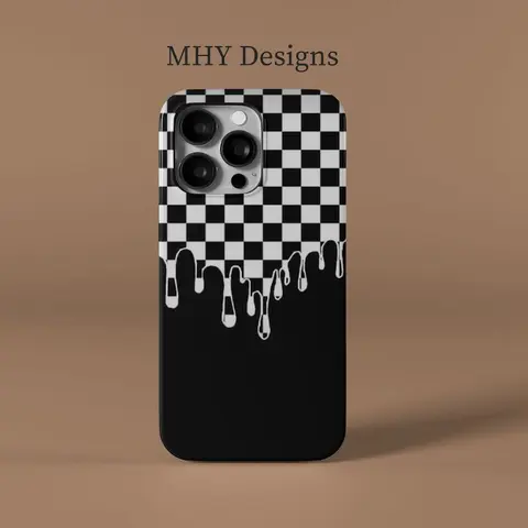Black & White Checkered Dripping - Protective Phone Case For Iphone