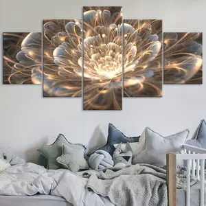 2D flat 5-piece framed shiny floral canvas poster, modular landscape art, modern decorative painting. Waterproof, odorless, ideal for bedroom, kitchen, dorm wall decor. Contemporary style.