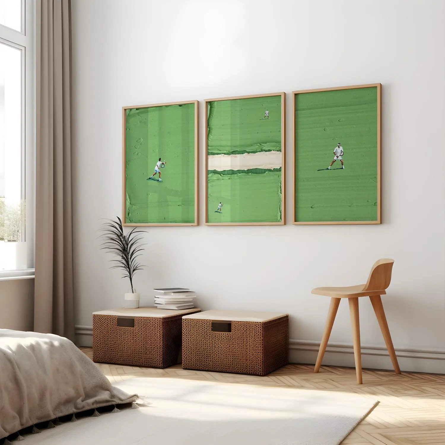 Tennis Poster Set of 3: Court and Tiny Players, Sport Print ,No Frame