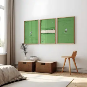 Tennis Poster Set of 3: Court and Tiny Players, Sport Print ,No Frame