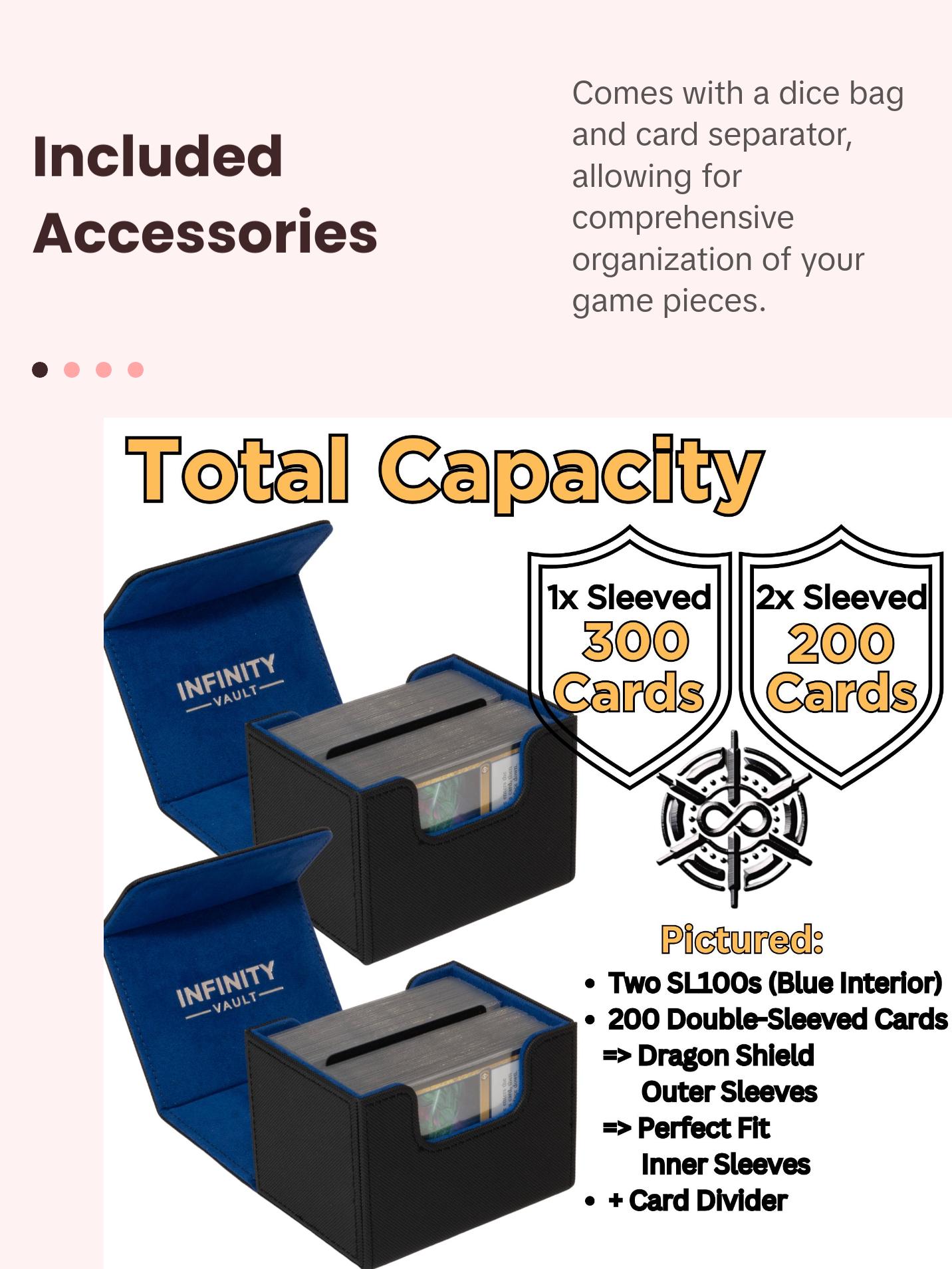 Infinity Vault 2-Pack Durable 100 Card Deck Boxes - MTG Commander Friendly - Protect 200+ Double Sleeved Cards - Sidewinder Deck Boxes (Blue Interior)