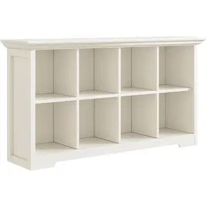Cube Shelf Bookcase with Base - Wooden 2 Tiers Floor Standing Low Storage Cabinet for Home and Office, 8-Cube Lattice Bookshelf, Warm White